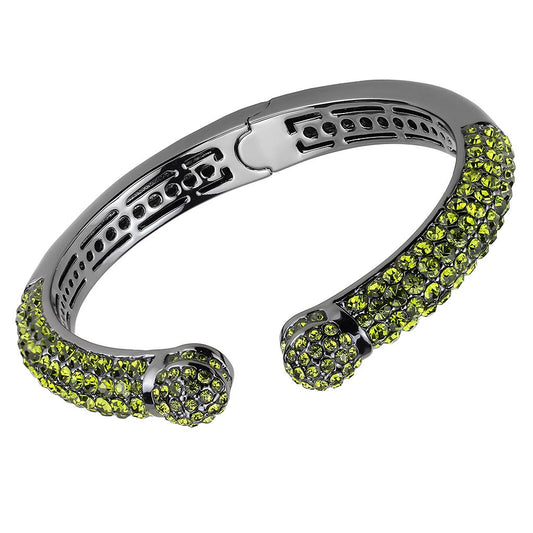 MALO4284 - TIN Cobalt Black Brass Bangle with Top Grade Crystal  in Olivine color