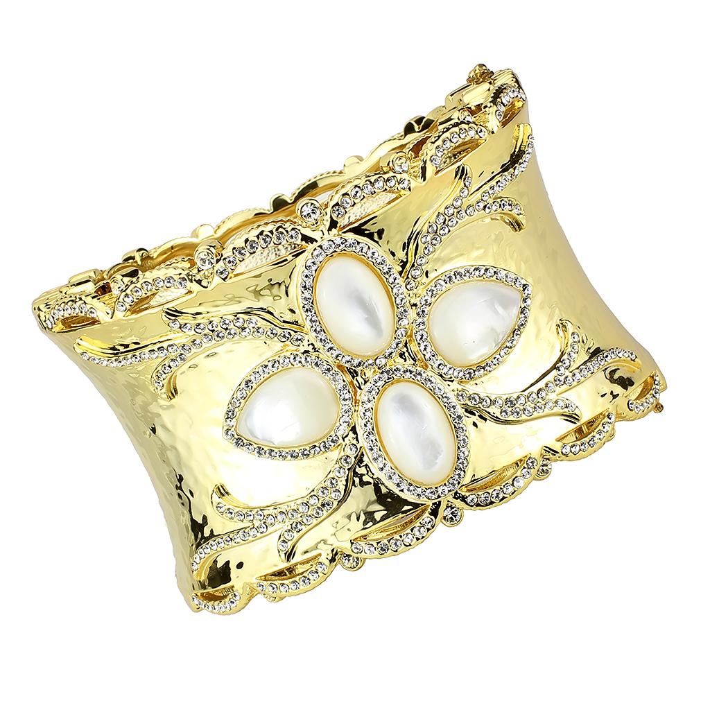MALO4285 - Gold Brass Bangle with Synthetic  in White