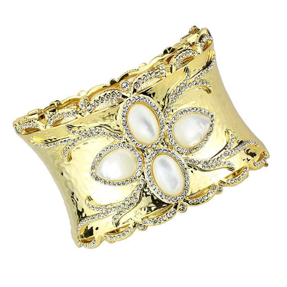 MALO4285 - Gold Brass Bangle with Synthetic  in White