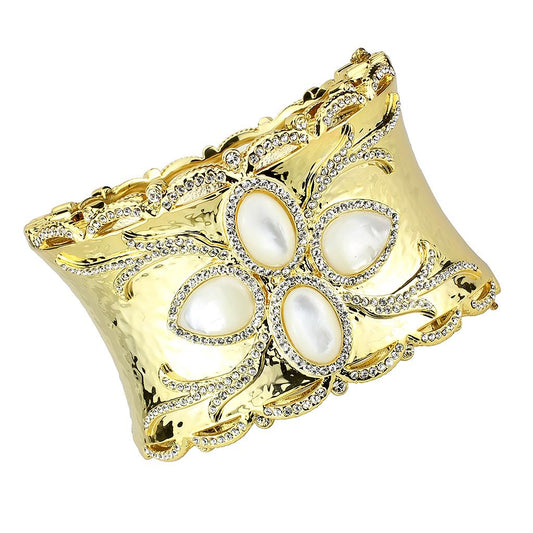 MALO4285 - Gold Brass Bangle with Synthetic  in White