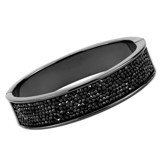 MALO4286 - IP Black(Ion Plating) Brass Bangle with Top Grade Crystal  in Jet