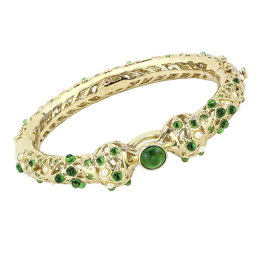 MALO4300 - Gold Brass Bangle with Assorted  in Emerald