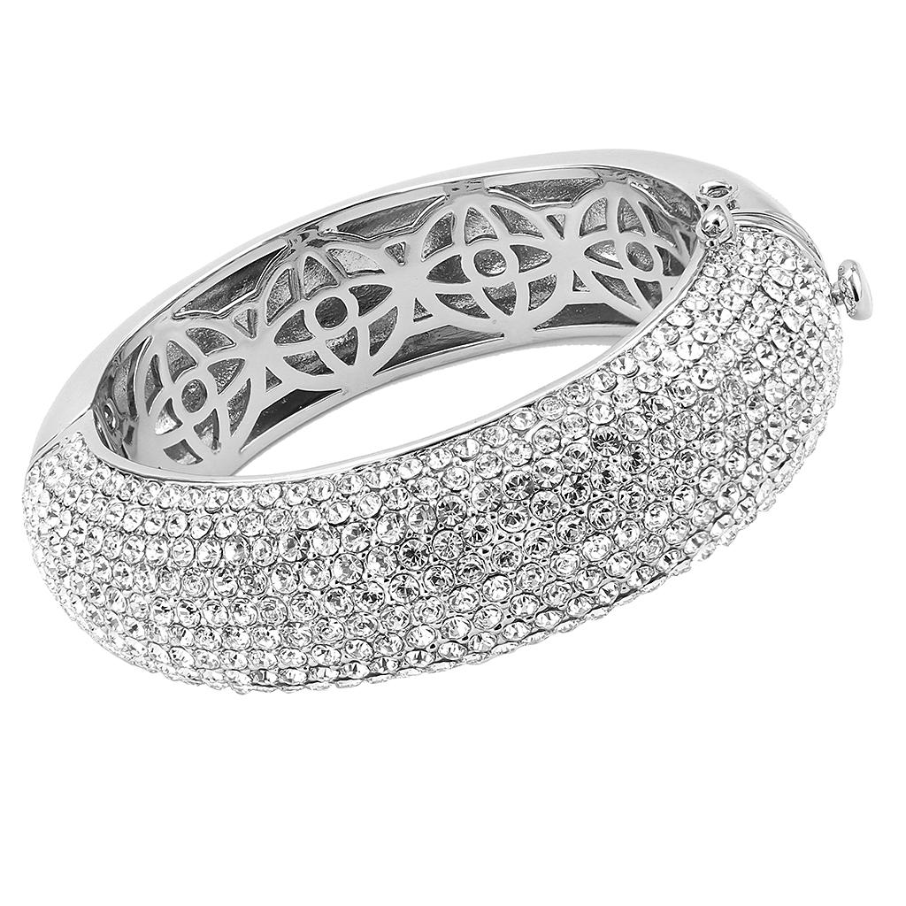 MALO4302 - Rhodium Brass Bangle with Top Grade Crystal  in Clear