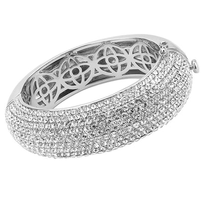 MALO4302 - Rhodium Brass Bangle with Top Grade Crystal  in Clear