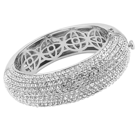 MALO4302 - Rhodium Brass Bangle with Top Grade Crystal  in Clear