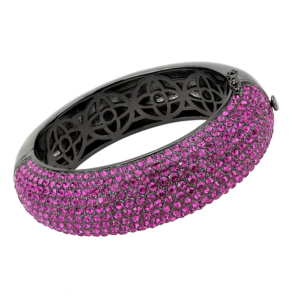 MALO4303 - TIN Cobalt Black Brass Bangle with Top Grade Crystal  in Fuchsia