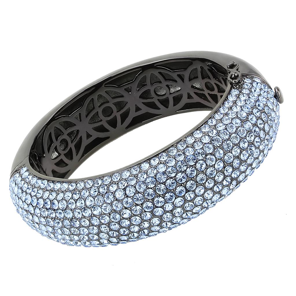 MALO4307 - TIN Cobalt Black Brass Bangle with Top Grade Crystal  in Aquamarine