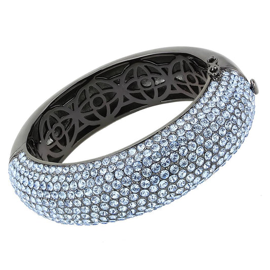 MALO4307 - TIN Cobalt Black Brass Bangle with Top Grade Crystal  in Aquamarine