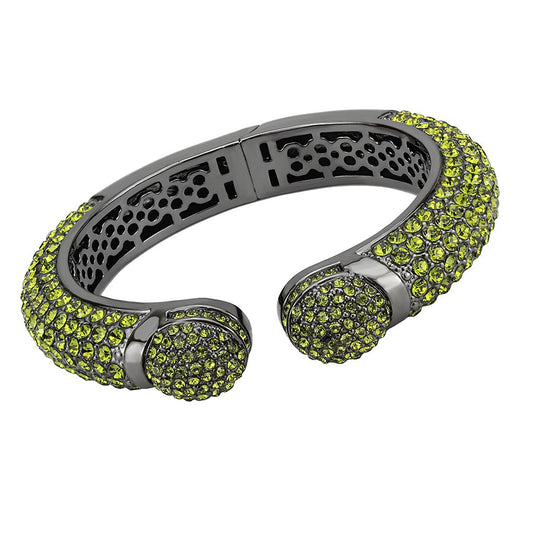 MALO4314 - TIN Cobalt Black Brass Bangle with Top Grade Crystal  in Peridot