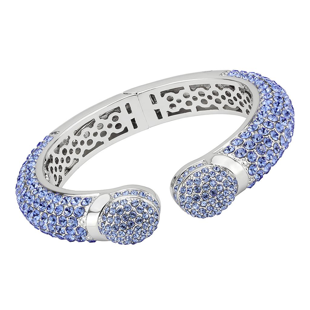 MALO4315 - Rhodium Brass Bangle with Top Grade Crystal  in Light Sapphire