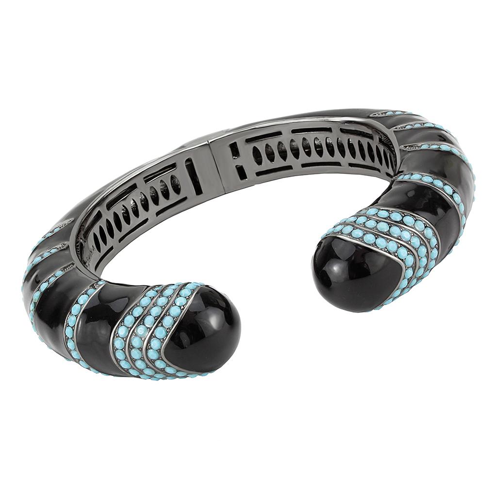 MALO4323 - TIN Cobalt Black Brass Bangle with Top Grade Crystal  in Turquoise