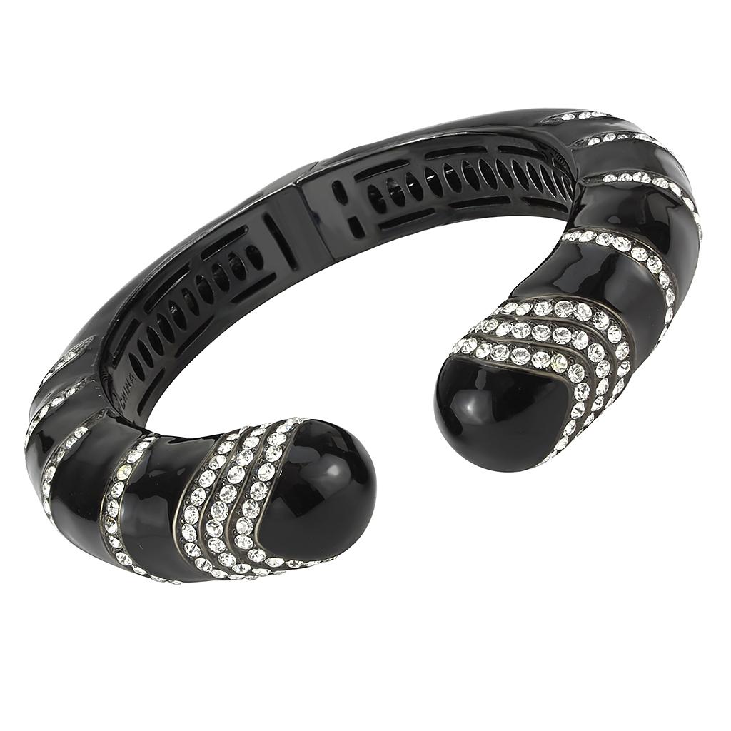 MALO4324 - TIN Cobalt Black Brass Bangle with Top Grade Crystal  in Clear