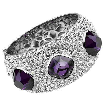 MALO4330 - Rhodium Brass Bangle with AAA Grade CZ  in Amethyst