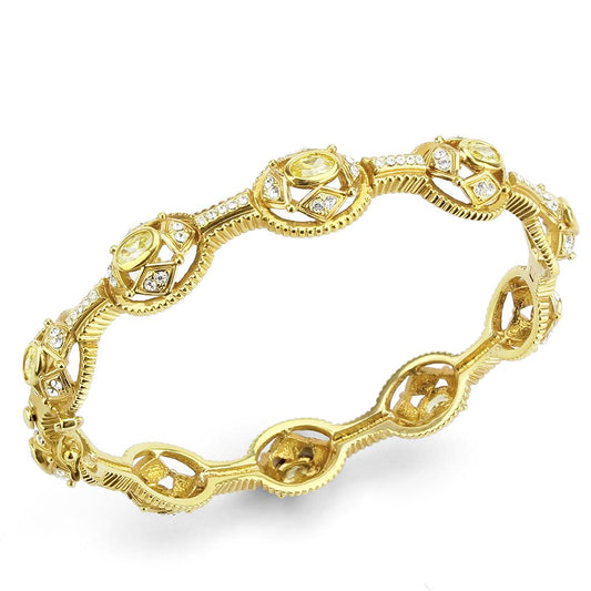 MALO4335 - Gold Brass Bangle with AAA Grade CZ  in Citrine Yellow