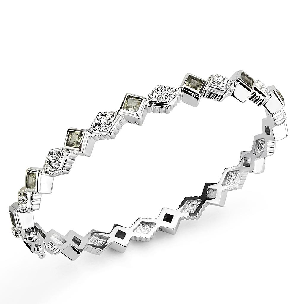 MALO4340 - Rhodium Brass Bangle with Synthetic  in Gray