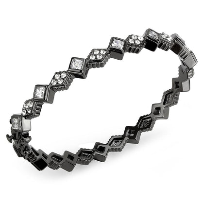 MALO4341 TIN Cobalt Black Brass Bangle with AAA Grade CZ in Clear