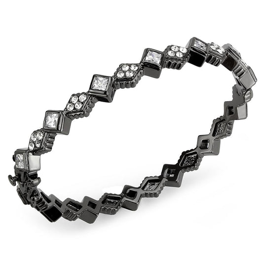 MALO4341 TIN Cobalt Black Brass Bangle with AAA Grade CZ in Clear