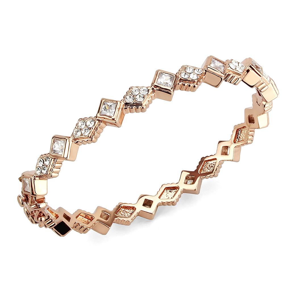 MALO4342 Rose Gold Brass Bangle with AAA Grade CZ in Clear
