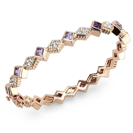 MALO4343 - Rose Gold Brass Bangle with AAA Grade CZ  in Amethyst
