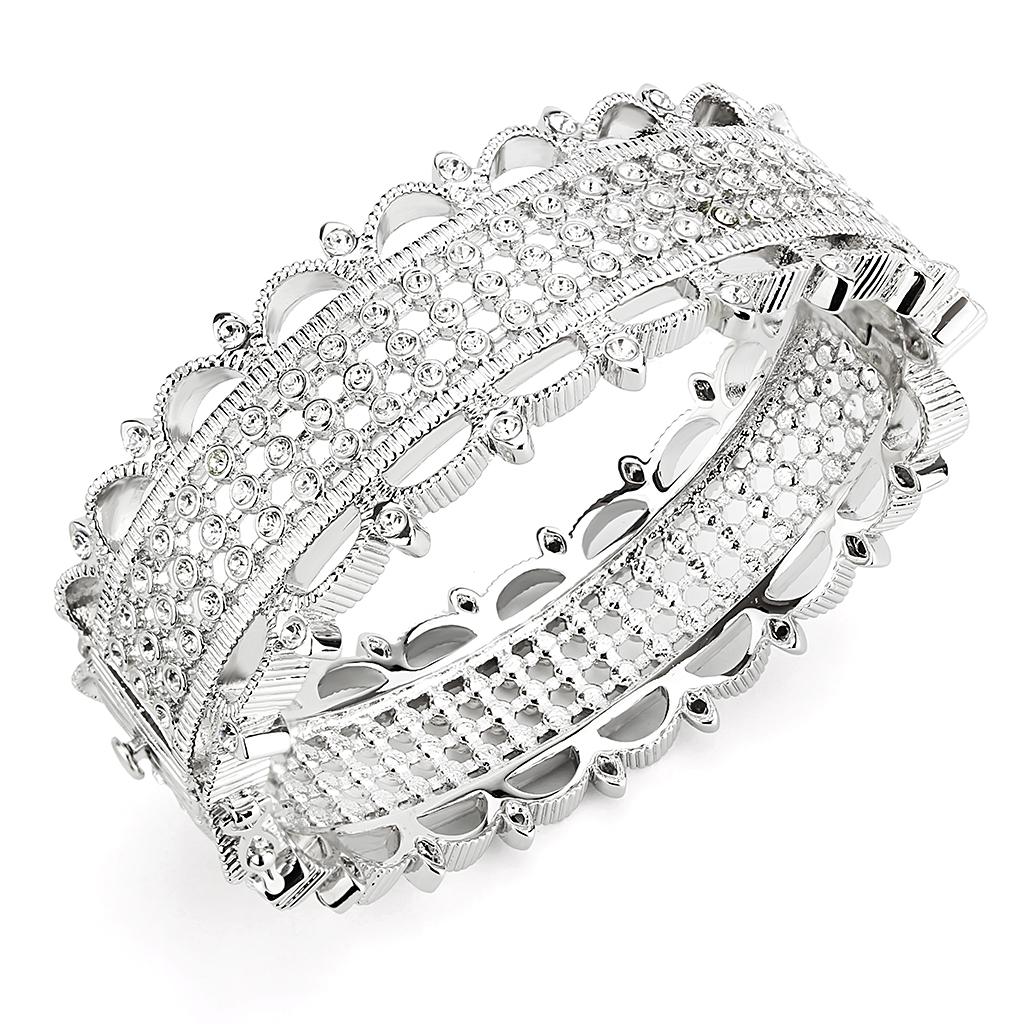 MALO4346 - Rhodium Brass Bangle with Top Grade Crystal  in Clear