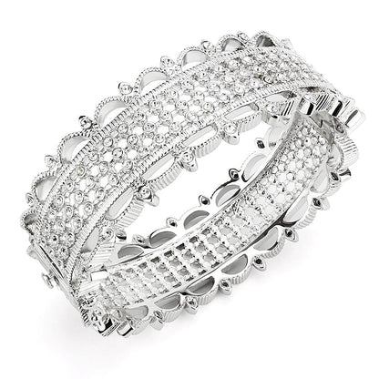 MALO4346 - Rhodium Brass Bangle with Top Grade Crystal  in Clear