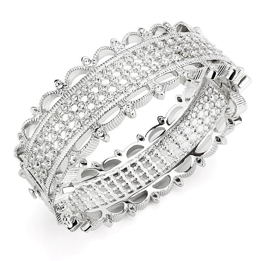 MALO4346 - Rhodium Brass Bangle with Top Grade Crystal  in Clear