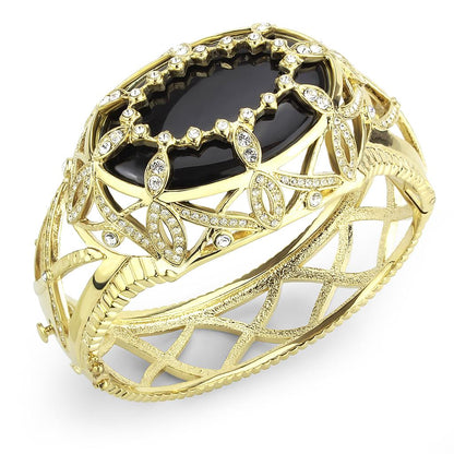 MALO4349 - Gold Brass Bangle with Synthetic  in Jet