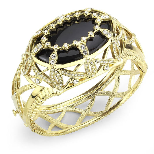 MALO4349 - Gold Brass Bangle with Synthetic  in Jet