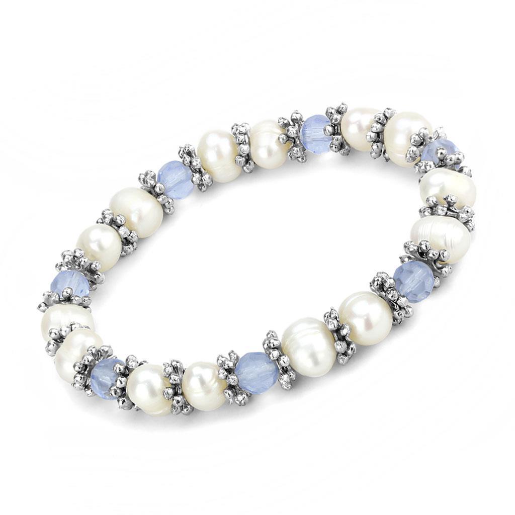 MALO4652 - Antique Silver White Metal Bracelet with Synthetic Pearl in Sea Blue