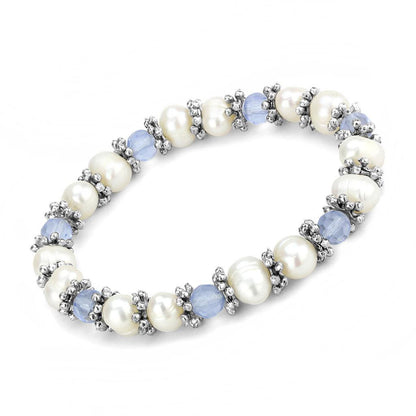 MALO4652 - Antique Silver White Metal Bracelet with Synthetic Pearl in Sea Blue