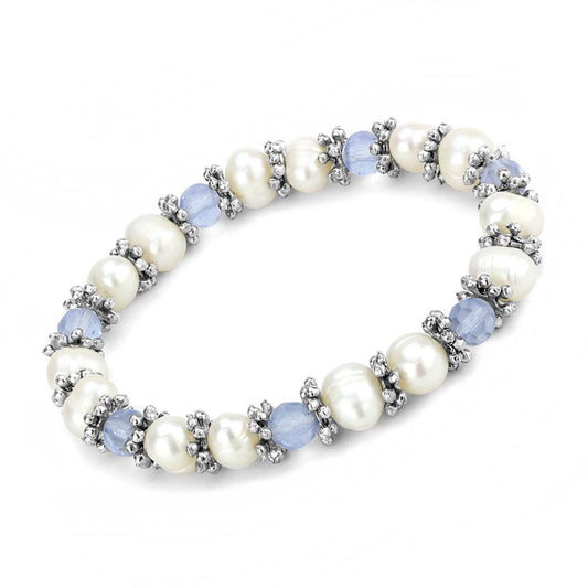 MALO4652 - Antique Silver White Metal Bracelet with Synthetic Pearl in Sea Blue