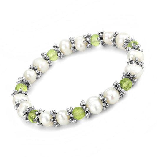 MALO4653 - Antique Silver White Metal Bracelet with Synthetic Pearl in Olivine color