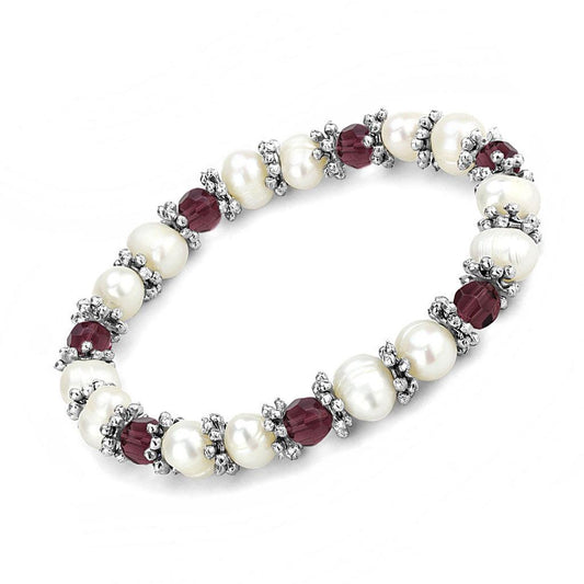 MALO4654 - Antique Silver White Metal Bracelet with Synthetic Pearl in Fuchsia