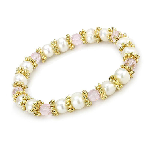 MALO4655 - Antique Silver White Metal Bracelet with Synthetic Pearl in Rose