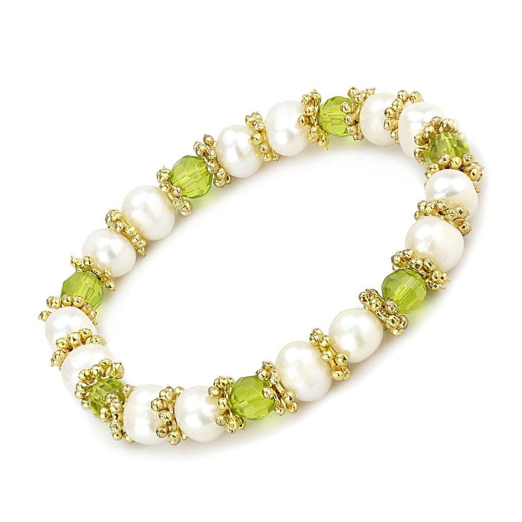 MALO4656 - Antique Silver White Metal Bracelet with Synthetic Pearl in Peridot