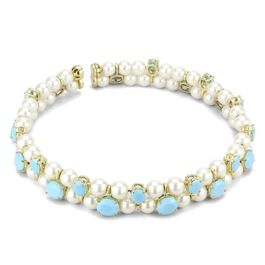MALO4661 - Gold Brass Necklace with Synthetic Glass Bead in White