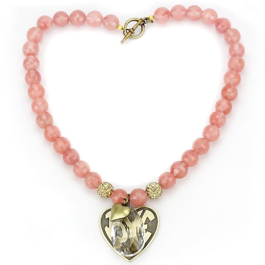 MALO4662 - Antique Copper White Metal Necklace with Synthetic Synthetic Glass in Light Peach