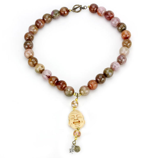 MALO4663 - Antique Copper Brass Necklace with Semi-Precious Agate in Multi Color