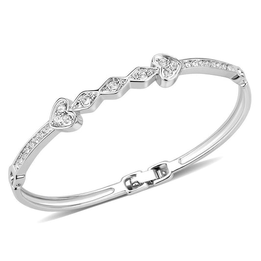 MALO4664 Rhodium White Metal Bangle with Top Grade Crystal in Clear
