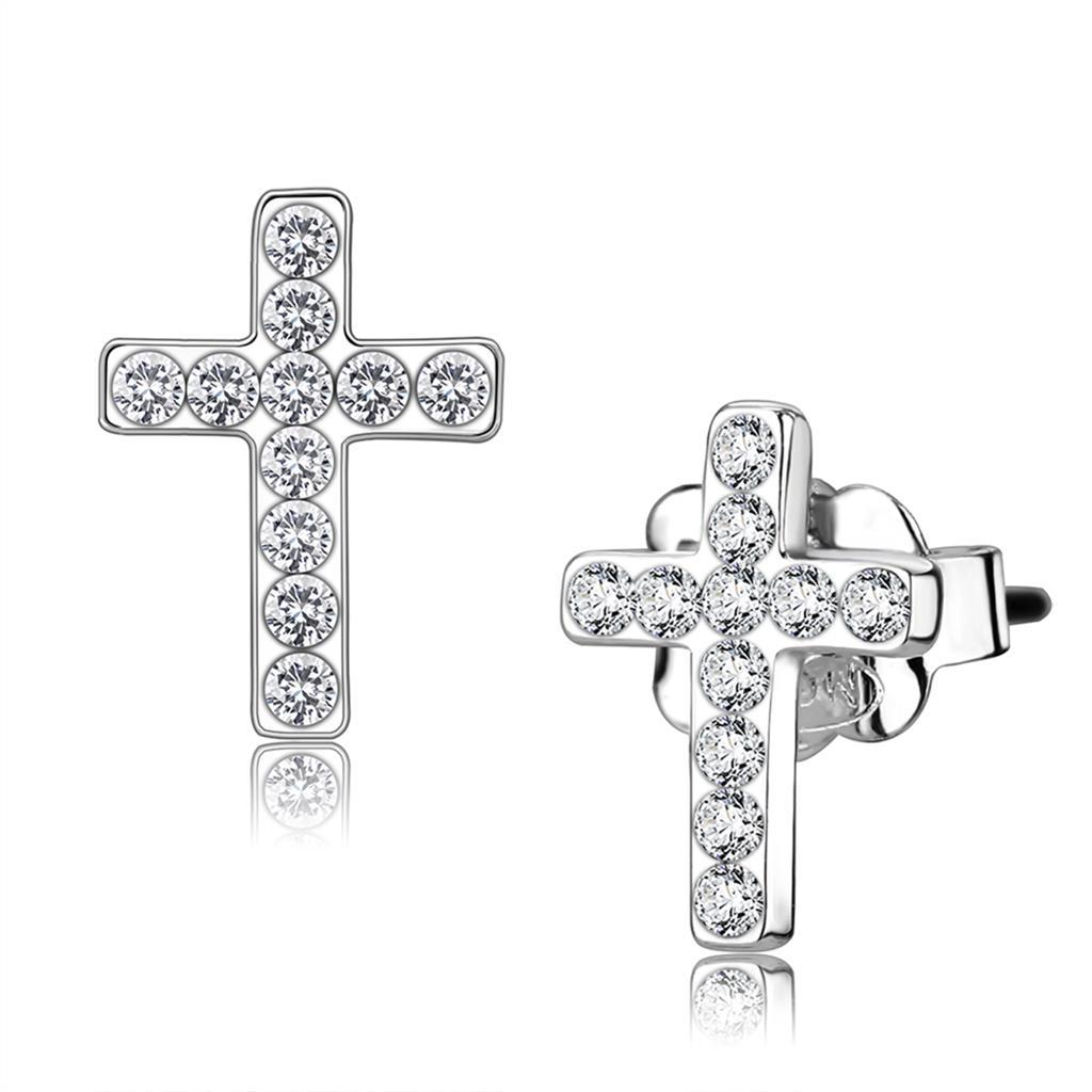 MALO4665 - Silver+ e-coating Brass Earrings with Top Grade Crystal  in Clear