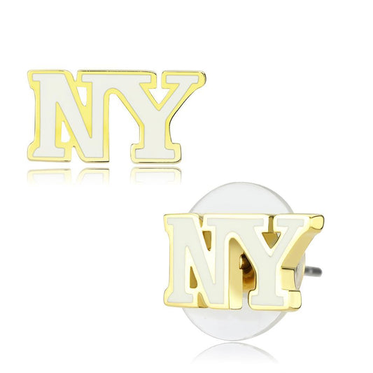 MALO4666 - Gold Brass Earrings with Epoxy  in White