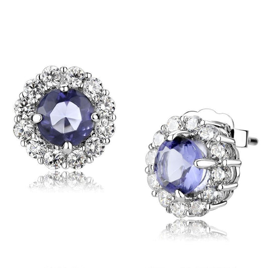 MALO4674 - Rhodium Brass Earrings with Synthetic Synthetic Glass in Tanzanite