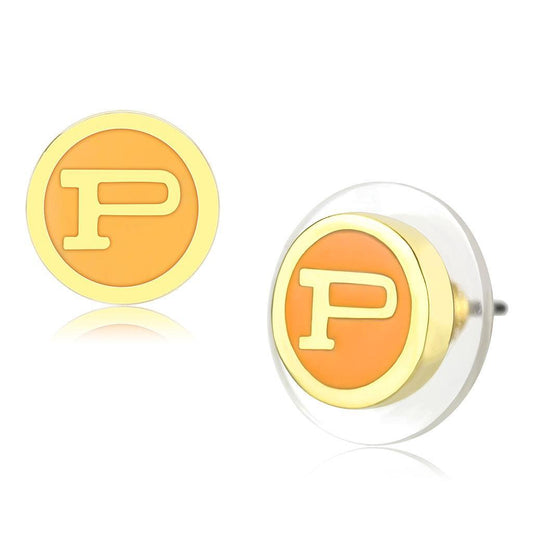 MALO4676 - Gold Brass Earrings with Epoxy  in Orange