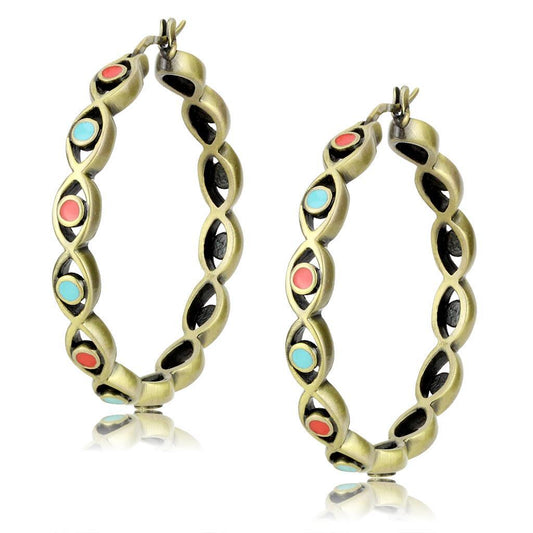 MALO4679 - Antique Silver Brass Earrings with Epoxy  in Multi Color