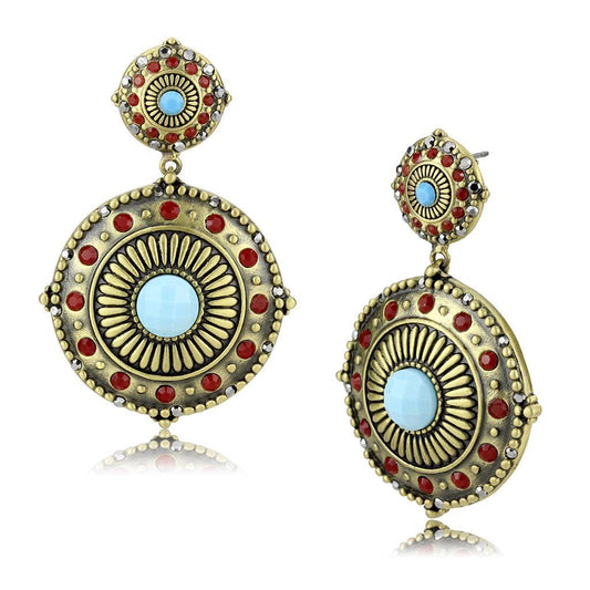 MALO4685 - Antique Copper Brass Earrings with Synthetic Turquoise in Sea Blue