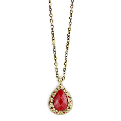 MALO4686 - Antique Copper Brass Chain Pendant with Synthetic Synthetic Stone in Red Series