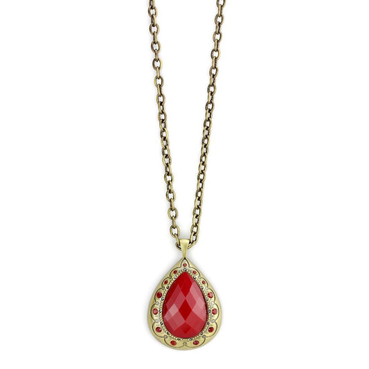 MALO4686 - Antique Copper Brass Chain Pendant with Synthetic Synthetic Stone in Red Series