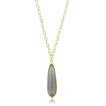 MALO4687 - Gold & Brush Brass Chain Pendant with Synthetic Synthetic Stone in Gray