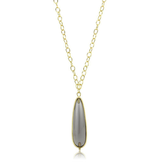 MALO4687 - Gold & Brush Brass Chain Pendant with Synthetic Synthetic Stone in Gray