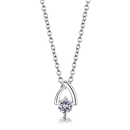 MALO4692 - Silver+ e-coating Brass Chain Pendant with AAA Grade CZ  in Clear